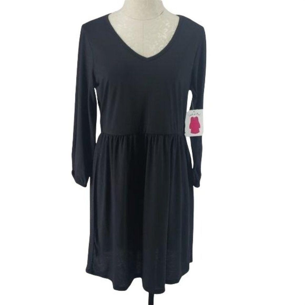 Bobbie Brooks Woman's Black Baby Doll Tunic Quarter Sleeve Dress Size 2x